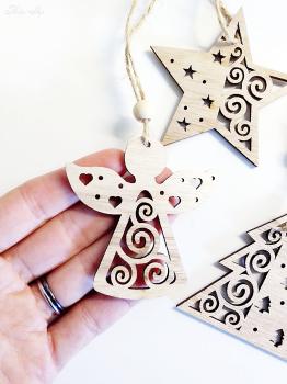 3 weihnachtliche Holzanhänger